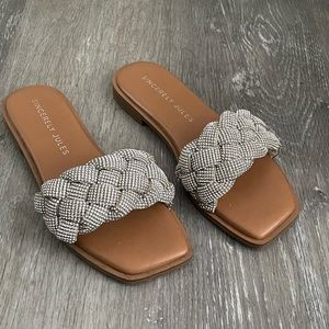 Sincerely Jules silver rhinestone braided sandals